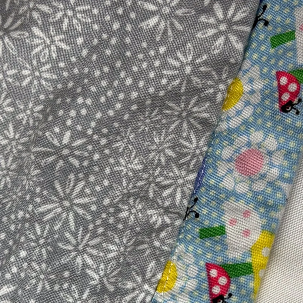 Handmade Baby Quilt - Cotton Calico Print - Peach and Blue Patchwork